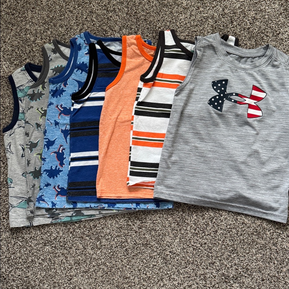 Kids Sleeveless Tank Tops - Orange, Blue, Gray - Set of 7